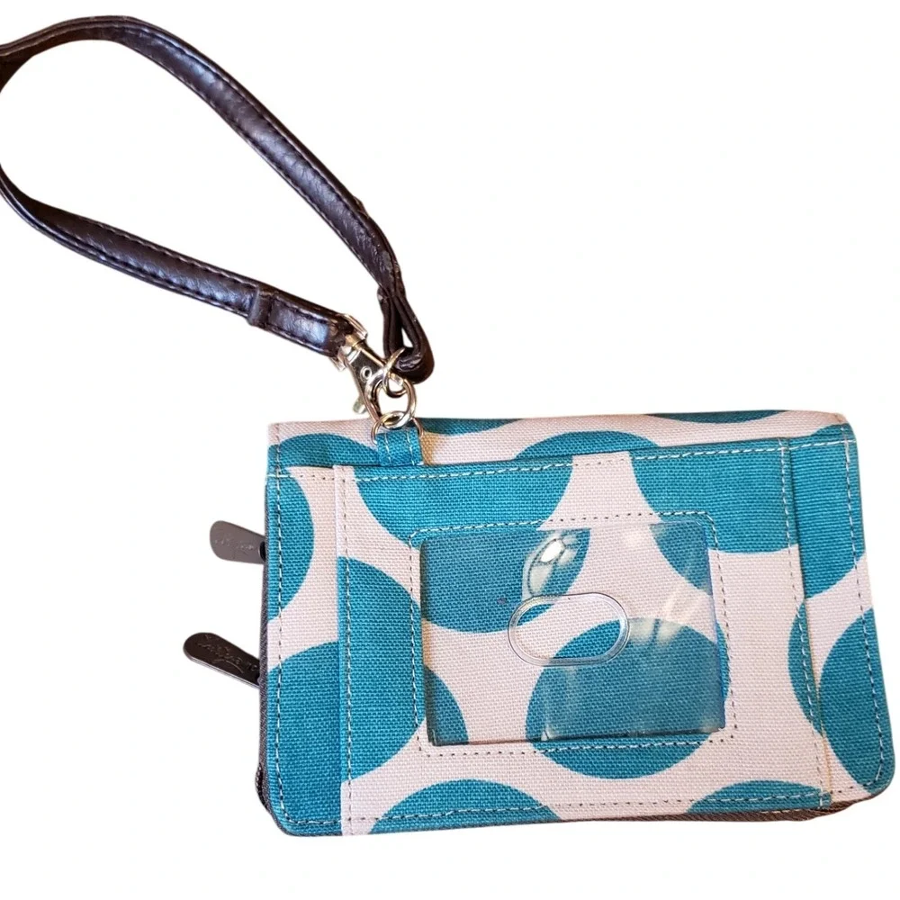 Thirty One Large Polka Dot Wristlet‎ Wallet Clutch ID Window Card Holder